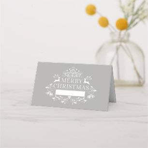 Christmas Party Name Place Card-Silver-Grey Card