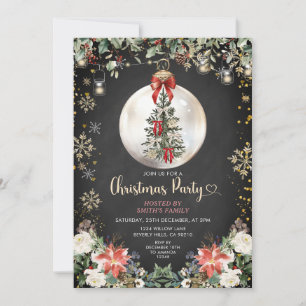 Christmas Party Ornament Holiday Snowflakes Floral Invitation