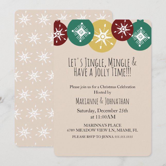 Christmas Party Ornaments Snowflakes Chalkboard In Invitation (Front/Back)