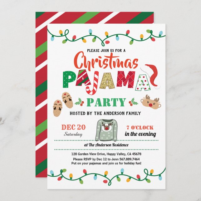 Christmas party pajama holiday party adult invitation (Front/Back)