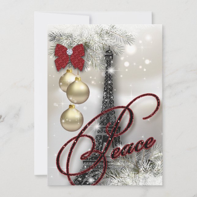Christmas Party Paris Card Eiffel Tower Stars Peac (Front)