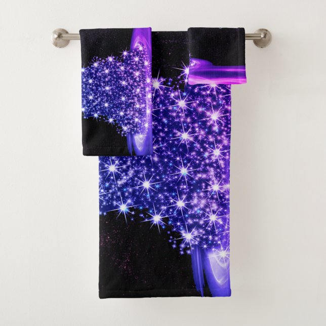 Christmas Party Pink Blue Tree Winter Black Rustic Bath Towel Set (Insitu)