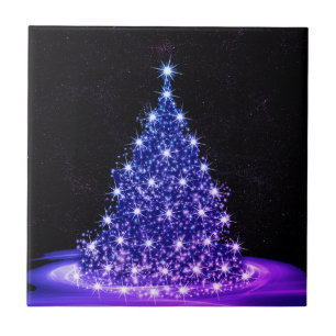 Christmas Party Pink Blue Tree Winter Black Rustic Ceramic Tile