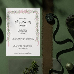 Christmas Party Pink Green Garland Invitation