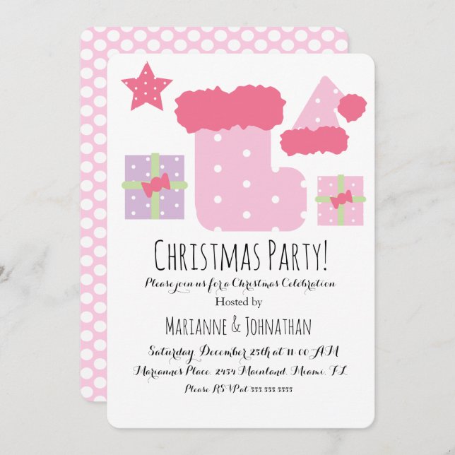 Christmas Party Pink Mix Holiday Theme Invitation (Front/Back)