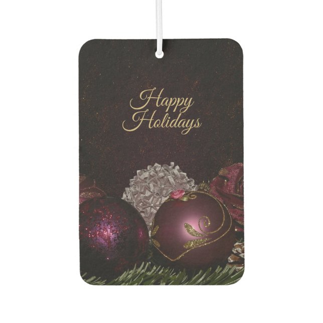 Christmas Party Pink Ornament Green Leaves Black Car Air Freshener (Front)
