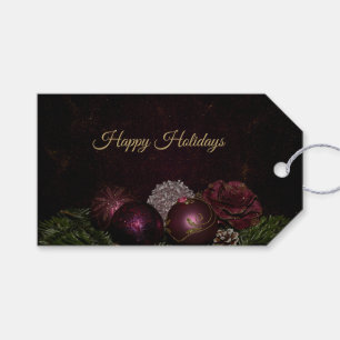 Christmas Party Pink Ornament Green Leaves Black Gift Tags