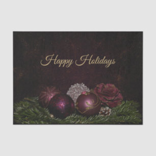 Christmas Party Pink Ornament Green Leaves Black Tissue Paper