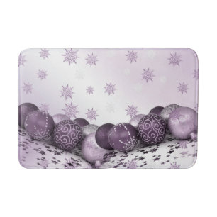 Christmas Party Pink Purple Ornament Snowflakes Bath Mat