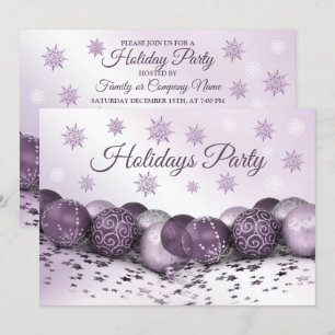Christmas Party Pink Purple Ornament Snowflakes Invitation
