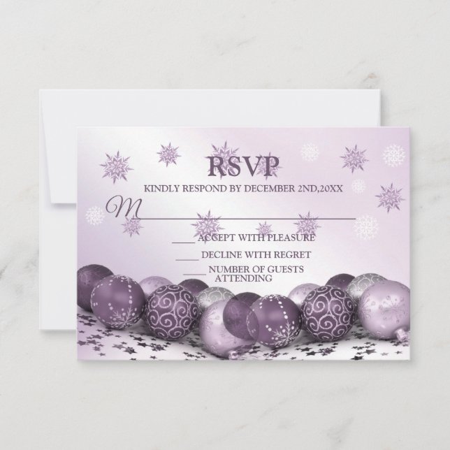 Christmas Party Pink Purple Ornament Snowflakes RSVP Card (Front)