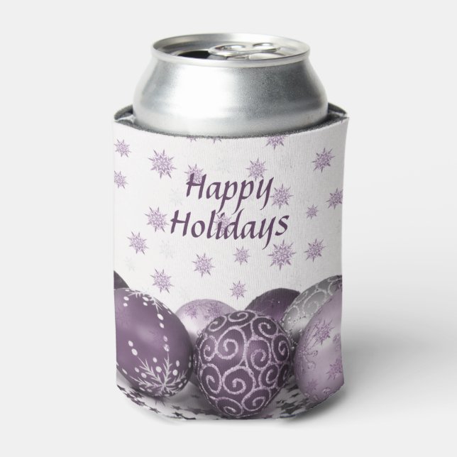 Christmas Party Pink Purple Ornaments Snowflakes Can Cooler (Can Front)