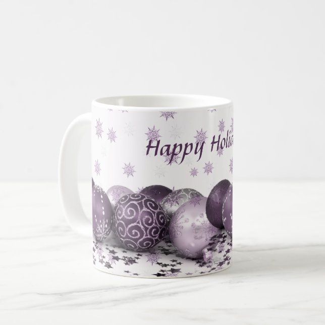 Christmas Party Pink Purple Ornaments Snowflakes Coffee Mug (Front Left)
