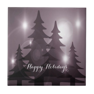 Christmas Party Pink Trees Holiday Winter Elegant Ceramic Tile