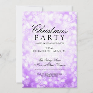 Christmas Party Purple Sparkling Snowflake Lights Invitation