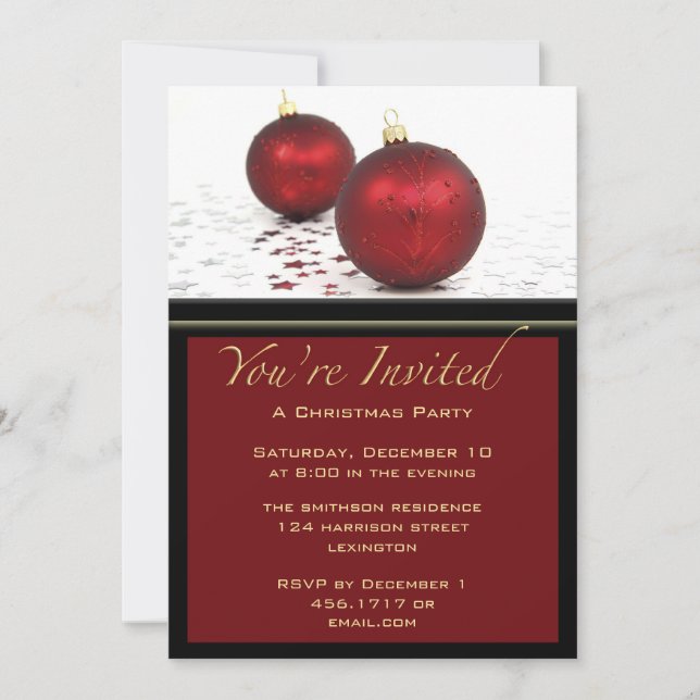 Christmas Party Red Baubles Invitation (Front)