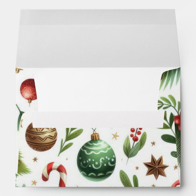 Christmas Party Red Berry Green Pine Tree Envelope (Back (Bottom))