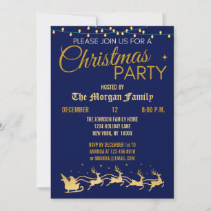 Christmas Party, Red Black Gold Merry Christmas  Invitation