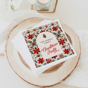 Christmas Party Red Floral Paper Napkin