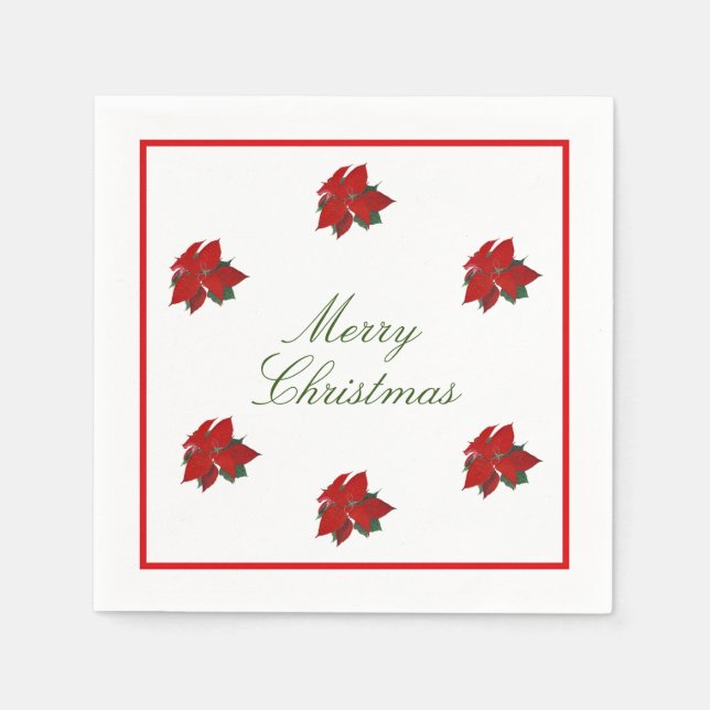 Christmas Party Red Floral Watercolour  Napkin (Front)