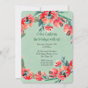 Christmas Party Red Floral Wreath Invitation