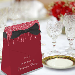 Christmas Party red glitter drips elegant modern Favour Box