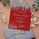 Christmas party red glitter silver invitation postcard<br><div class="desc">Classic red  background,  with faux silver glitter drips and white winter Christmas trees as decor.  With the text: Christmas Party written with modern and trendy large hand lettered style script. Personalise and add  your party information.</div>