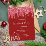 Christmas party red glitter sparkle invitation postcard<br><div class="desc">Classic red  background,  with faux glitter drips and white winter Christmas trees as decor.  With the text: Christmas Party written with modern and trendy large hand lettered style script. Personalise and add  your party information.</div>