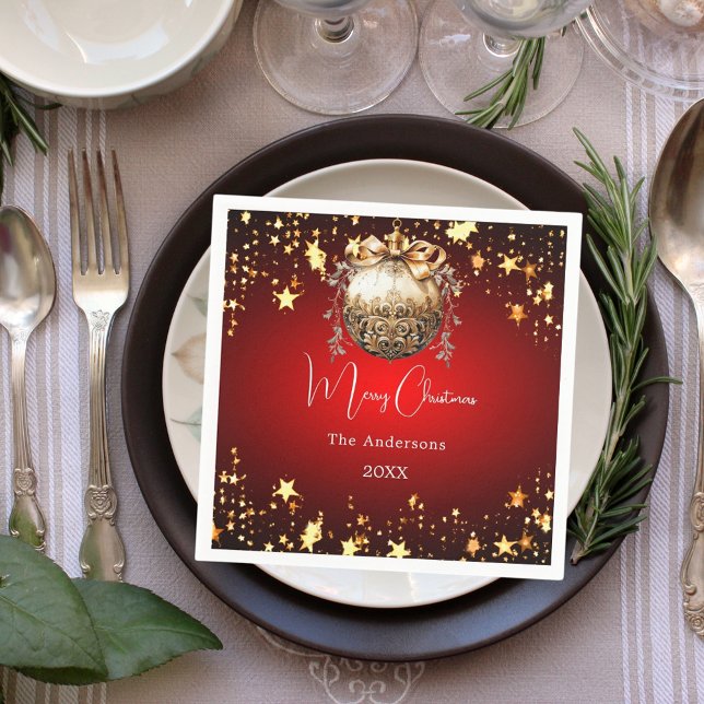Christmas party red gold bauble dinner napkin (Creator Uploaded)