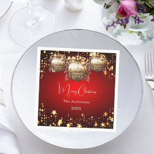 Christmas party red gold baubles dinner napkin