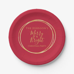 Christmas Party Red Gold Paper Plate