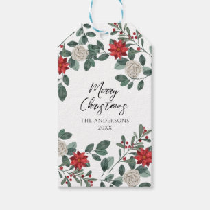 Christmas Party Red Green Floral Gift Tags