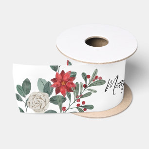 Christmas Party Red Green Floral Satin Ribbon