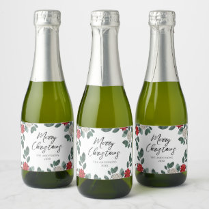 Christmas Party Red Green Floral Sparkling Wine Label