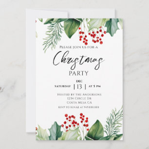 Christmas Party Red Greenery Invitation