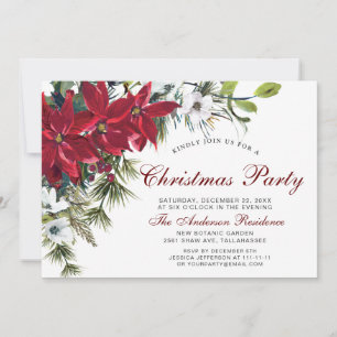 Christmas Party Red Poinsettia Floral Watercolor Invitation