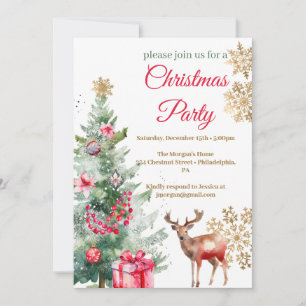 Christmas Party Red Poinsettia  Invitation
