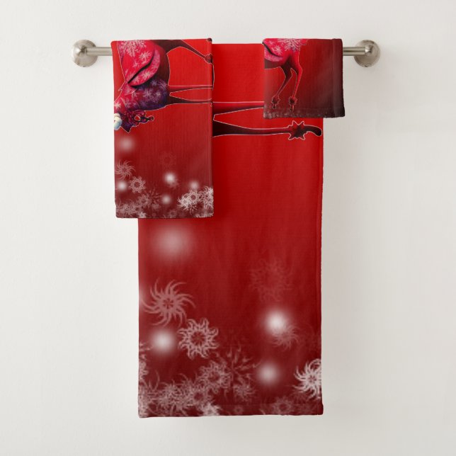 Christmas Party Red Reindeer Winter Holidays Bath Towel Set (Insitu)