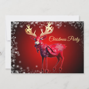 Christmas Party Red Reindeer Winter Holidays Invitation