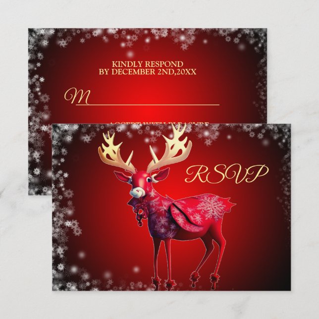 Christmas Party Red Reindeer Winter Holidays RSVP Card (Front/Back)