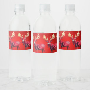 Christmas Party Red Reindeer Winter Holidays Water Bottle Label