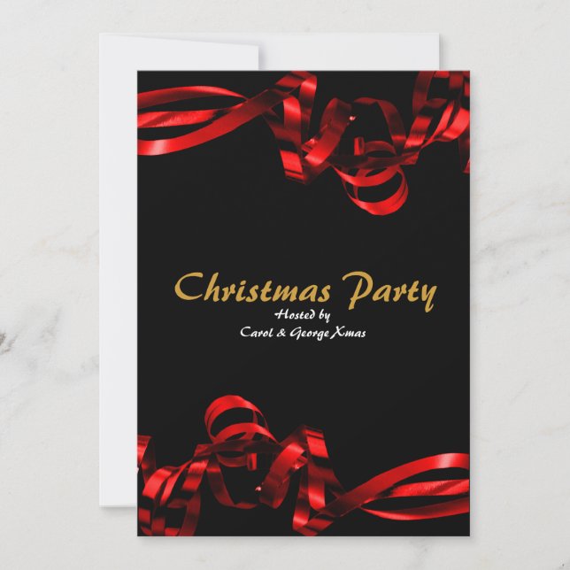 Christmas party red ribbons elegant stylish invitation (Front)