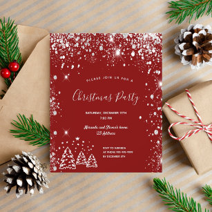 Christmas party red silver budget invitation flyer