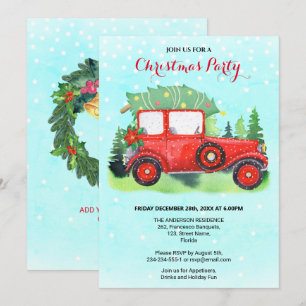 Christmas Party Red Truck Blue Winter  Invitation
