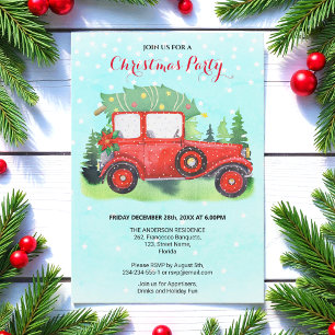 Christmas Party Red Truck Blue Winter  Invitation