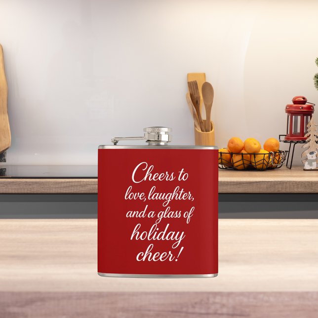 Christmas party red white love laughter cheer hip flask (Creator Uploaded)