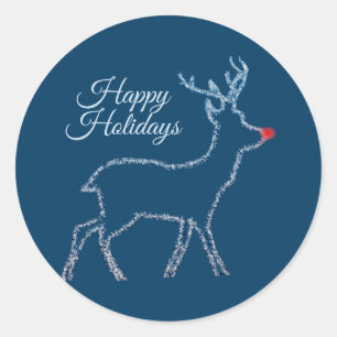 Christmas Party Reindeer Blue Sky Rustic Elegant Classic Round Sticker