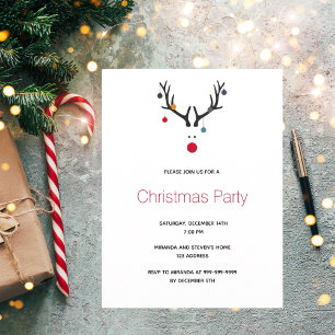 Christmas party reindeer simple invitation postcard