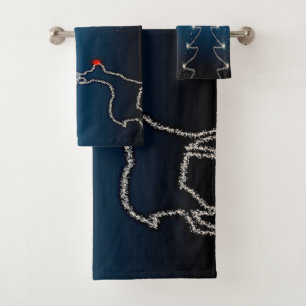 Christmas Party Reindeer Tree Blue Sky Shiny Stars Bath Towel Set