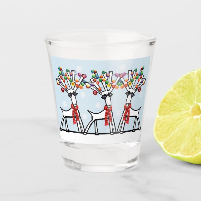 Christmas party reindeer with snowflakes shot glass (Front)